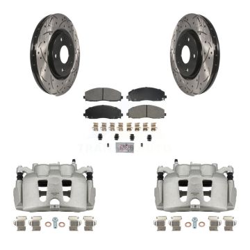 Front Brake Caliper Drilled Slot Rotor Semi-Metallic Pad Kit For 2014-2020 Dodge Journey KCD-100407N