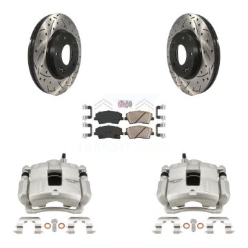 Front Disc Brake Coated Caliper Drill Slotted Rotors Ceramic Pad Kit For Hyundai Elantra KCD-100408N
