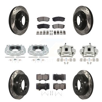 Front Rear Brake Caliper Drill Slot Rotors Semi-Metallic Pad Kit (10Pc) For Toyota Lexus KCD-100408P
