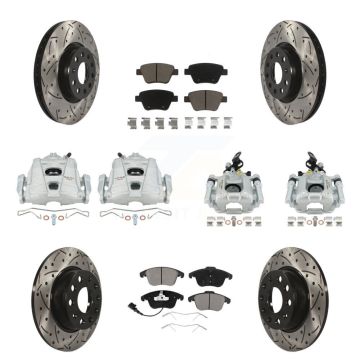 Front Rear Brake Caliper Drilled Slot Rotor Ceramic Pad Kit (10Pc) For Volkswagen Passat KCD-100409C