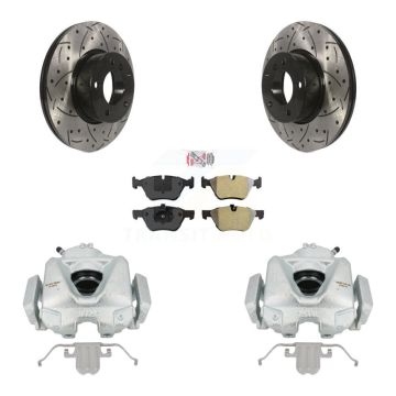 Front Brake Caliper Drilled Slot Rotor Semi-Metallic Pad Kit For 2008 BMW 328xi To 08 07 KCD-100409N