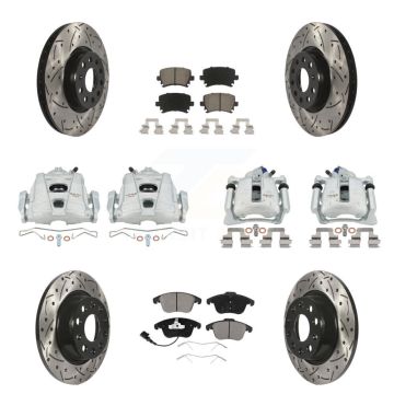 Front Rear Brake Caliper Drilled Slot Rotor Ceramic Pad Kit (10Pc) For Volkswagen Tiguan KCD-100410C