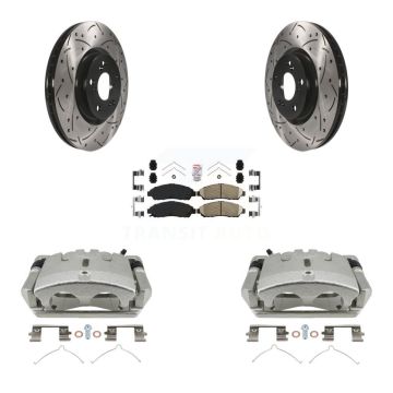 Front Brake Coated Caliper Drill Slotted Rotor Ceramic Pad Kit For 2009-2015 Honda Pilot KCD-100410N