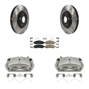 Front Brake Coated Caliper Drill Slotted Rotor Ceramic Pad Kit For 2009-2015 Honda Pilot KCD-100411N