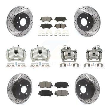 Front Rear Disc Brake Coated Caliper Drilled Slot Rotor Semi-Metallic Pad Kit (10Pc) For KCD-100411S