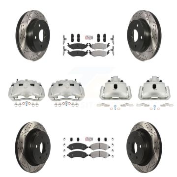 Front Rear Disc Brake Coated Caliper Drilled Slot Rotor Semi-Metallic Pad Kit (10Pc) For KCD-100412N