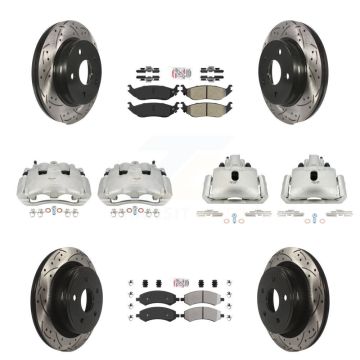 Front Rear Disc Brake Coated Caliper Drilled Slot Rotor Semi-Metallic Pad Kit (10Pc) For KCD-100413N