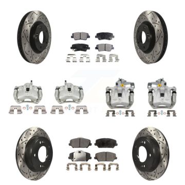 Front Rear Brake Caliper Drill Slotted Rotors Semi-Metallic Pad Kit (10Pc) For Kia Forte KCD-100413P