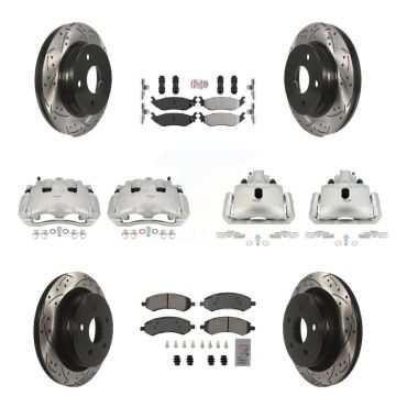 Front Rear Disc Brake Coated Caliper Drilled Slot Rotor Semi-Metallic Pad Kit (10Pc) For KCD-100414N