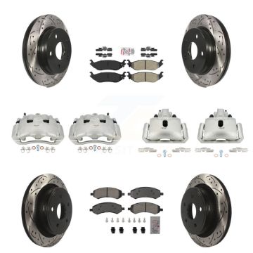 Front Rear Disc Brake Coated Caliper Drilled Slot Rotor Semi-Metallic Pad Kit (10Pc) For KCD-100415N