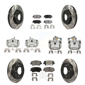 Front Rear Brake Caliper Drill Slot Rotors Semi-Metallic Pad Kit (10Pc) For Kia Forte GT KCD-100415P