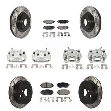 Front Rear Brake Coat Caliper Drill Slot Rotor Ceramic Pad Kit (10Pc) For Subaru Impreza KCD-100415T