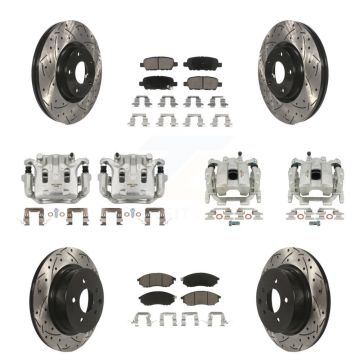 Front Rear Brake Caliper Drilled Slot Rotor Ceramic Pad Kit (10Pc) For INFINITI G37 QX50 KCD-100416C