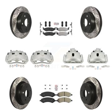 Front Rear Disc Brake Coated Caliper Drilled Slot Rotor Semi-Metallic Pad Kit (10Pc) For KCD-100416N