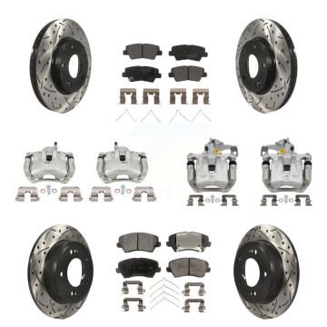 Front Rear Brake Caliper Drill Slotted Rotor Semi-Metallic Pad Kit (10Pc) For Hyundai GT KCD-100416P