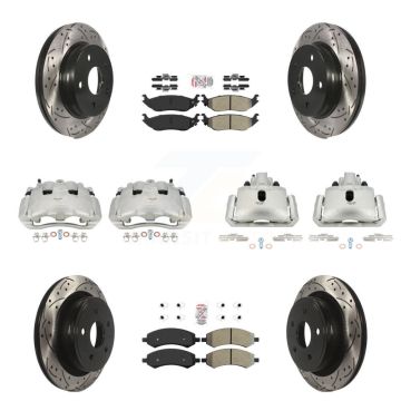 Front Rear Disc Brake Coated Caliper Drilled Slot Rotor Semi-Metallic Pad Kit (10Pc) For KCD-100417N