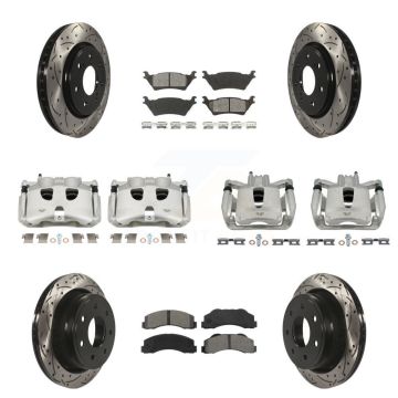 Front Rear Brake Caliper Drill Slotted Rotor Semi-Metallic Pad Kit (10Pc) For Ford F-150 KCD-100418S