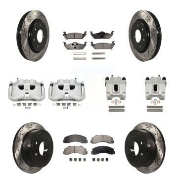 Front Rear Brake Coated Caliper Drilled Slot Rotor Ceramic Pad Kit (10Pc) For Ford F-150 KCD-100418T