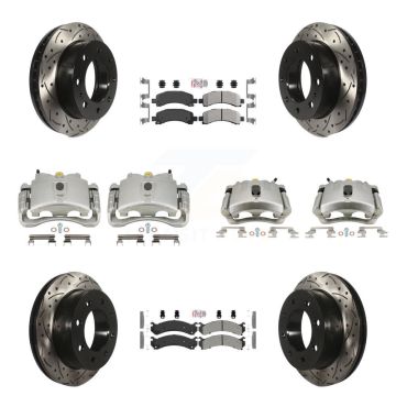 Front Rear Brake Caliper Drill Slot Rotor Semi-Metallic Pad Kit (10Pc) For Chevrolet GMC KCD-100419N