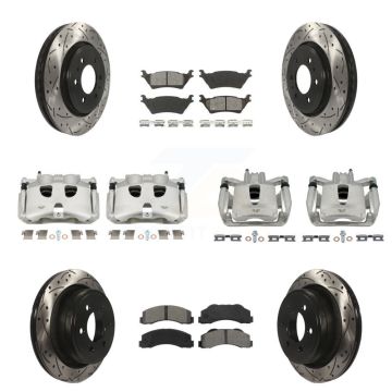 Front Rear Brake Caliper Drill Slotted Rotor Semi-Metallic Pad Kit (10Pc) For Ford F-150 KCD-100419S