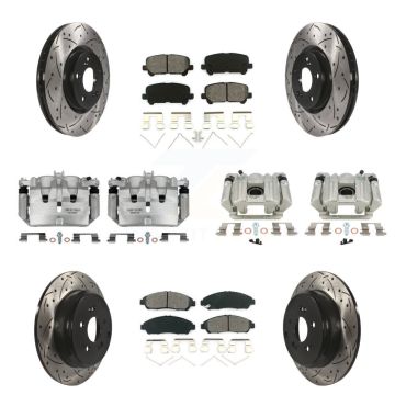 Front Rear Brake Caliper Drill Slot Rotor Semi-Metallic Pad Kit (10Pc) For Acura MDX ZDX KCD-100420S