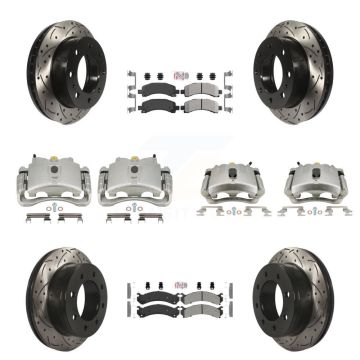Front Rear Brake Caliper Drill Slotted Rotor Semi-Metallic Pad Kit (10Pc) For GMC Savana KCD-100421N