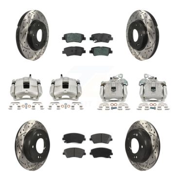 Front Rear Disc Brake Coated Caliper Drilled Slot Rotor Semi-Metallic Pad Kit (10Pc) For KCD-100423S
