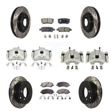 Front Rear Brake Caliper Drill Slot Rotors Semi-Metallic Pad Kit (10Pc) For Jeep Patriot KCD-100424P
