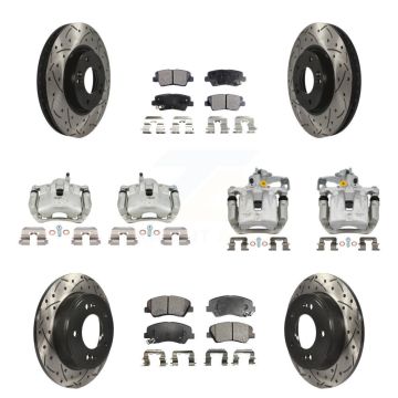 Front Rear Brake Coated Caliper Drill Slotted Rotor Ceramic Pad Kit (10Pc) For Kia Forte KCD-100424T
