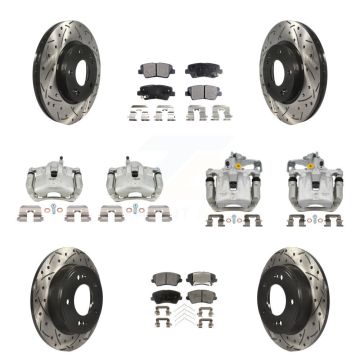 Front Rear Brake Caliper Drilled Slot Rotor Ceramic Pad Kit (10Pc) For Kia Forte Hyundai KCD-100425T