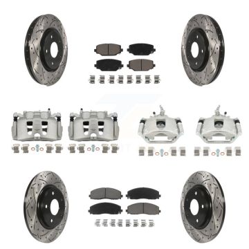 Front Rear Brake Caliper Drill Slot Rotor Ceramic Pad Kit (10Pc) For 14-20 Dodge Journey KCD-100427C