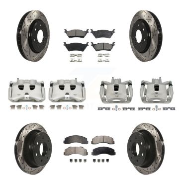 Front Rear Brake Caliper Drill Slotted Rotor Semi-Metallic Pad Kit (10Pc) For Ford F-150 KCD-100428P