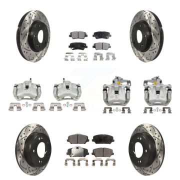 Front Rear Brake Coated Caliper Drill Slotted Rotor Ceramic Pad Kit (10Pc) For Kia Forte KCD-100428T