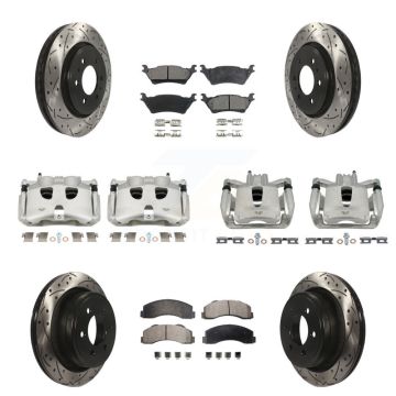 Front Rear Brake Caliper Drill Slotted Rotor Semi-Metallic Pad Kit (10Pc) For Ford F-150 KCD-100429P