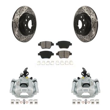 Rear Brake Caliper Drill Slot Rotor Semi-Metallic Pad Kit For Volkswagen Jetta Golf Audi KCD-100429S