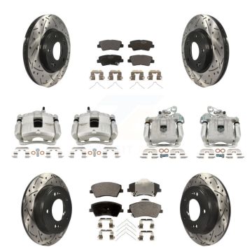 Front Rear Brake Caliper Drill Slotted Rotors Ceramic Pad Kit (10Pc) For Hyundai Elantra KCD-100429T