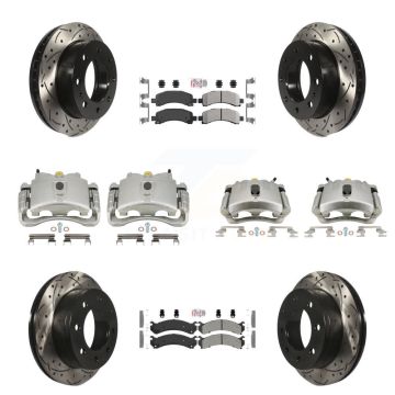 Front Rear Brake Caliper Drill Slot Rotor Semi-Metallic Pad Kit (10Pc) For Chevrolet GMC KCD-100431N