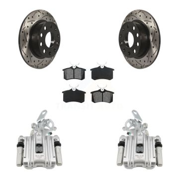 Rear Brake Caliper Drill Slot Rotor Semi-Metallic Pad Kit For Volkswagen Jetta Beetle A3 KCD-100431S