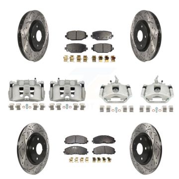 Front Rear Brake Caliper Drill Slot Rotor Semi-Metallic Pad Kit (10Pc) For Dodge Journey KCD-100432P