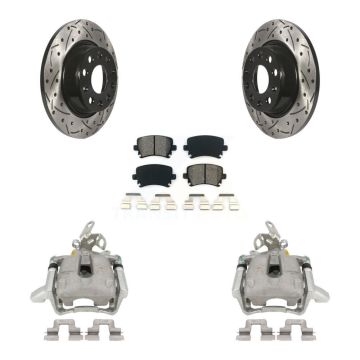 Rear Brake Caliper Drill Slotted Rotors Semi-Metallic Pad Kit For Volkswagen GTI Audi A3 KCD-100432S