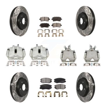 Front Rear Brake Caliper Drill Slotted Rotor Ceramic Pad Kit (10Pc) For Chevrolet Impala KCD-100432T