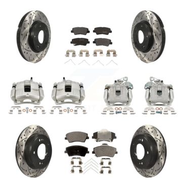 Front Rear Disc Brake Coated Caliper Drilled Slot Rotor Semi-Metallic Pad Kit (10Pc) For KCD-100433P