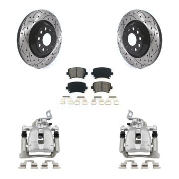 Rear Brake Caliper Drill Slot Rotors Semi-Metallic Pad Kit For 2009 Volkswagen Passat CC KCD-100433S