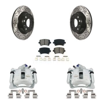 Rear Brake Coat Caliper Drill Slot Rotors Semi-Metallic Pad Kit For Volkswagen Tiguan CC KCD-100434S