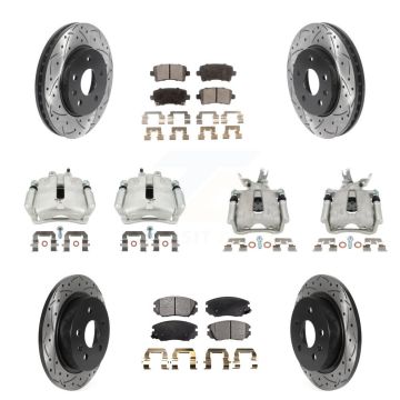 Front Rear Brake Caliper Drill Slotted Rotor Ceramic Pad Kit (10Pc) For Chevrolet Malibu KCD-100434T