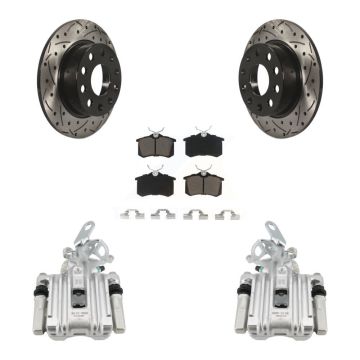 Rear Brake Caliper Drill Slot Rotors Ceramic Pad Kit For Volkswagen Jetta Beetle Audi A3 KCD-100435C