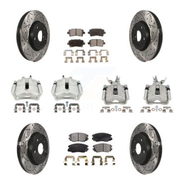 Front Rear Disc Brake Coated Caliper Drilled Slotted Rotors & Ceramic Pad Kit (10Pc) For KCD-100435T