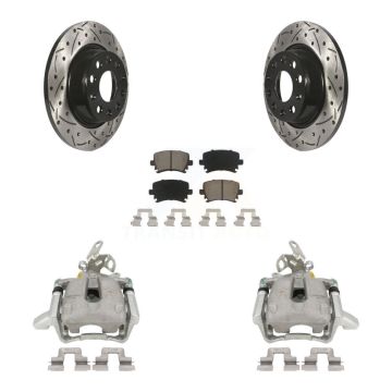 Rear Brake Caliper Drilled Slot Rotor Ceramic Pad Kit For Volkswagen GTI Audi A3 Quattro KCD-100436C