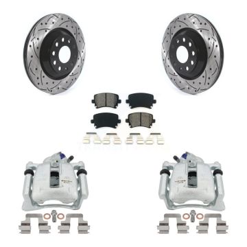 Rear Brake Coat Caliper Drill Slot Rotors Semi-Metallic Pad Kit For Volkswagen CC Passat KCD-100436S