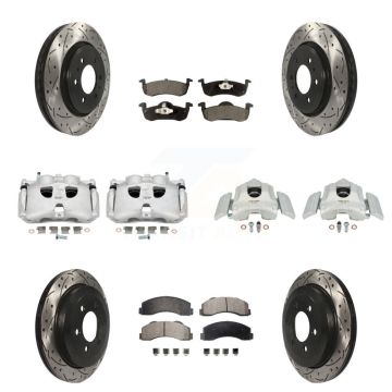 Front Rear Brake Caliper Drill Slotted Rotors Ceramic Pad Kit (10Pc) For Ford Expedition KCD-100436T